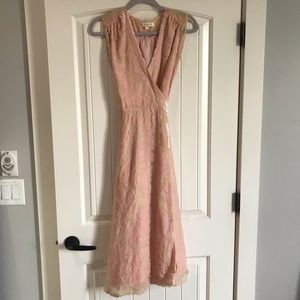 YUMI KIM peach pink flocked velvet wrap midi dress XS